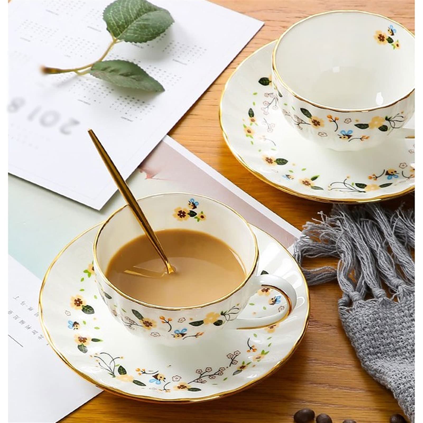 Tazze da caffè Serie di tazza di caffè in ceramica Serie, 6 tazze e piattini, caffettiera, zuccheria, Brocca di latte (senza cucchiaino e caffettiera) Phnom Penh Pener Pomeriggio Tè in Pomeriggio Set