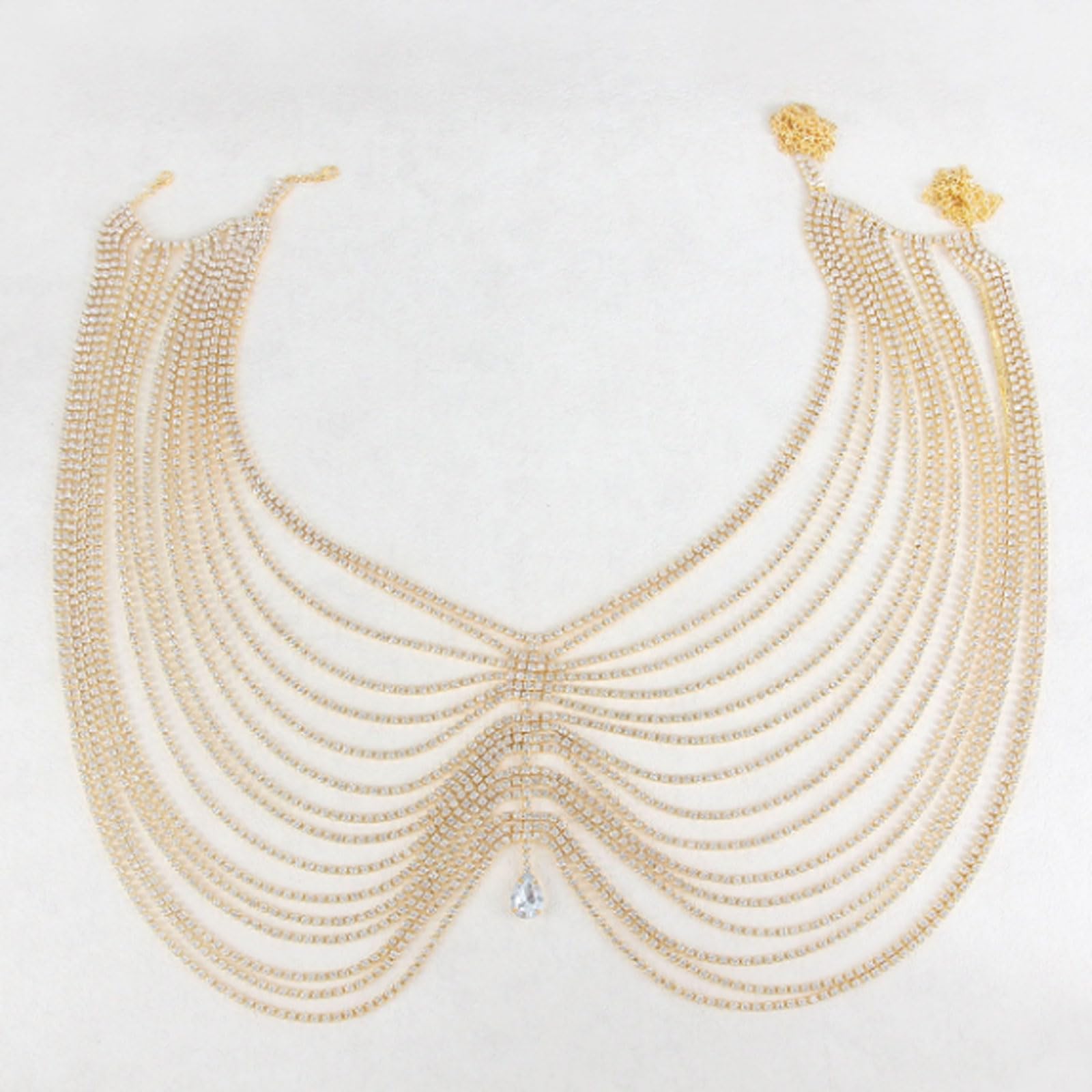 esmen Vielseitiger dekorativer Schmuck, mehrschichtige übertriebene Körperkette, modische Strasssteuerkette Körperschmuck