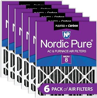 Nordic Pure 16x25x4PM8C-6 Pleated MERV 8 Plus Carbon AC Furnace Filters (6 Pack), 16x25x4"