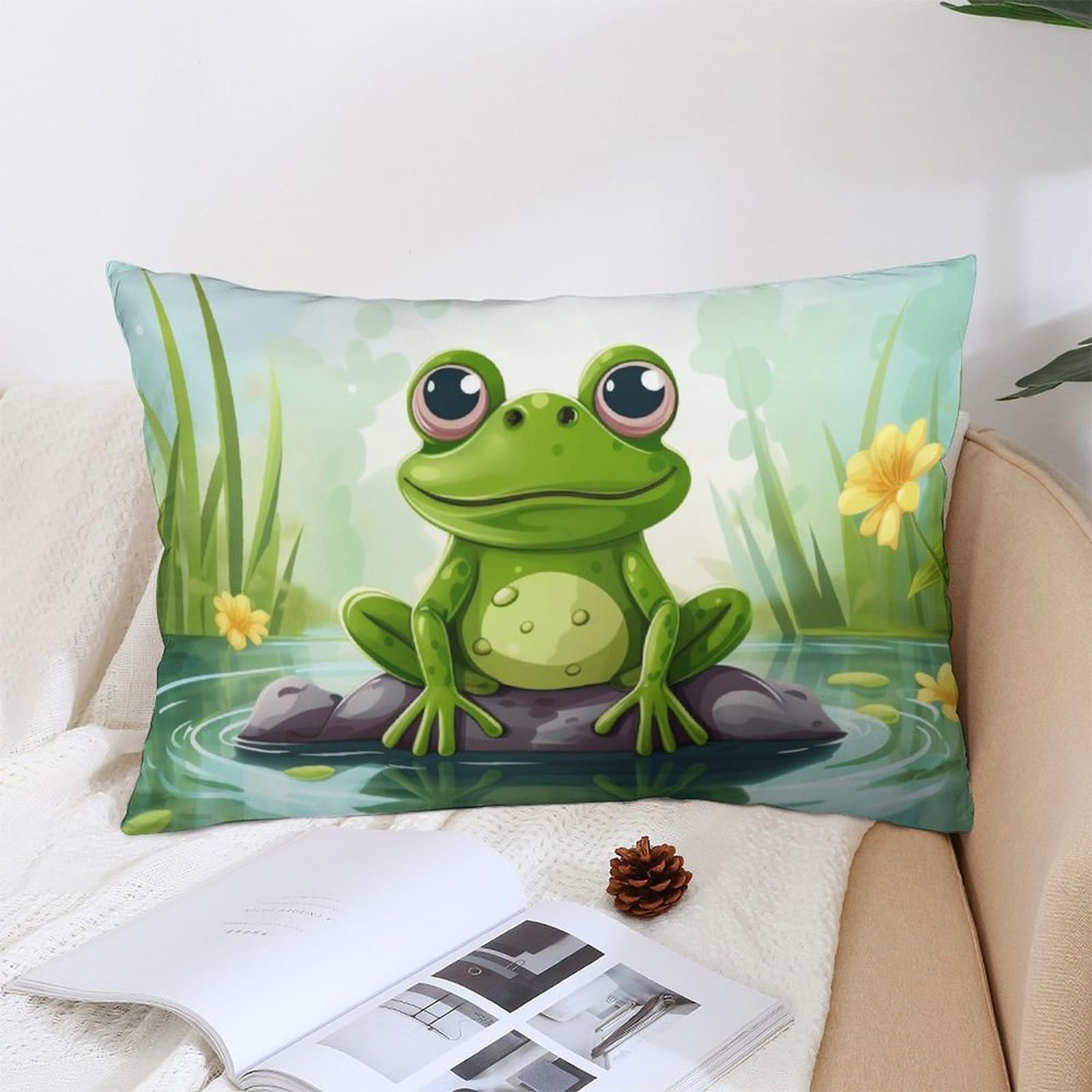 NTVOWPZO Decoration Throw Pillow Covers 12 "x20 Pillowcases Covers Frog in A Pond Soft Pillowcases Modern Farmhouse Home Decor Sofa Cushions Covers for Couch Bed Living Room