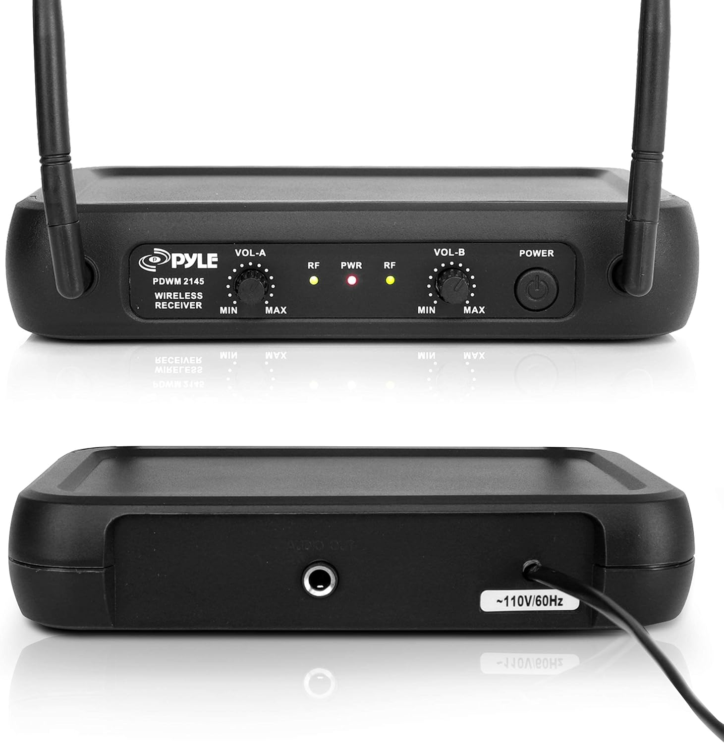 Pyle Dual Channel Wireless Microphone System - VHF Fixed Dual Frequency Wireless Mic Receiver Set with 2 Lavalier, 2 Headset Mics, 2 Transmitter, Receiver - For PA, Karaoke, Dj Party - Pyle PDWM2145