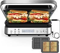 CATTLEMANCUISINE 6-in-1 Panini Press Grill Sandwich Maker, 1600W Indoor Electric Grill with Meat Thermometer & Removable Plates