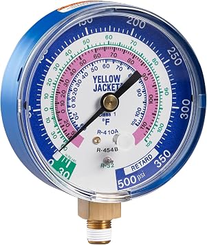 Yellow Jacket 49118 A2L Manifold Gauge - Blue, 3-1/8" 80mm, R-32/454B/410A PSI F