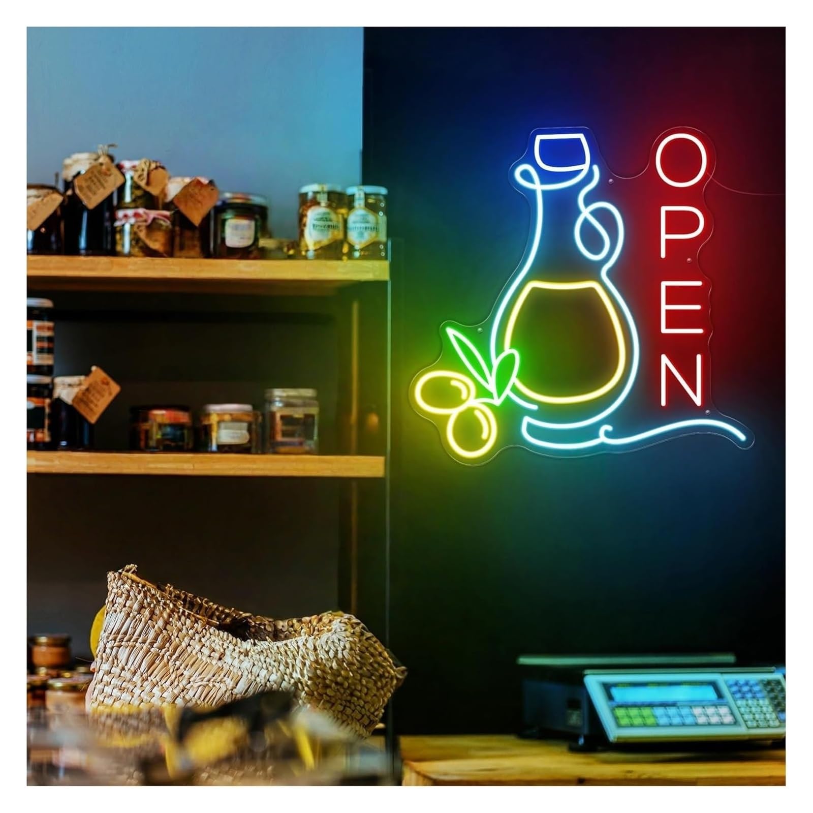Letrero LED Letrero de neón "Aceite abierto" con brillo ajustable, 48 cm x(C)