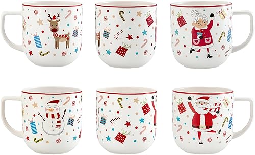 Miniatura 10 de Bico Santa On The Way - Juego de 4 tazas de cerámica, para café, té, bebidas, microondas y lavavajillas