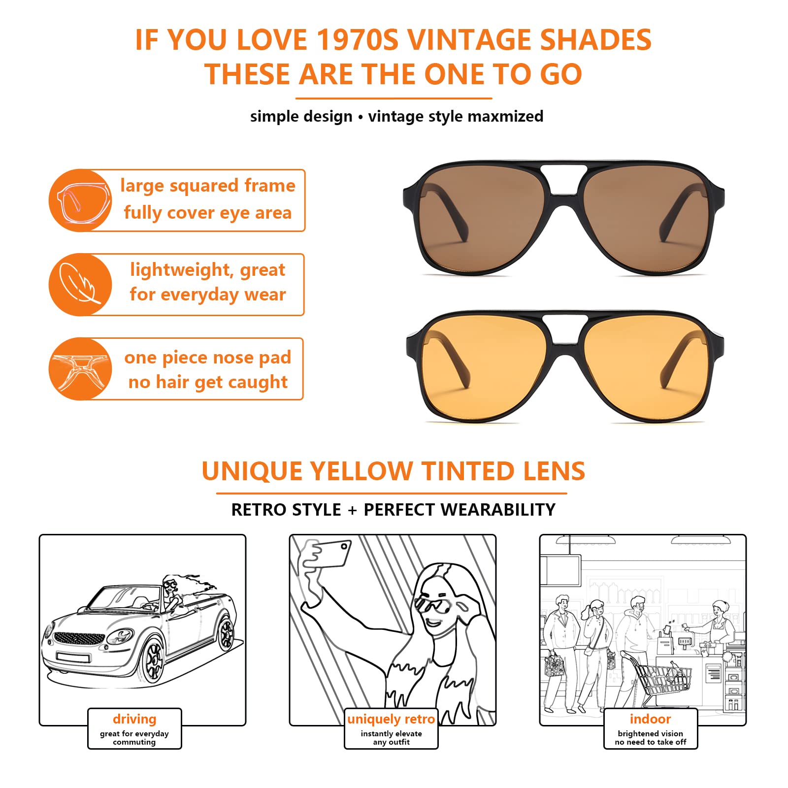 Xpectrum Trendy Retro Sunglasses for Men Women 70s Vintage Aviator Sun Glasses Classic Shades
