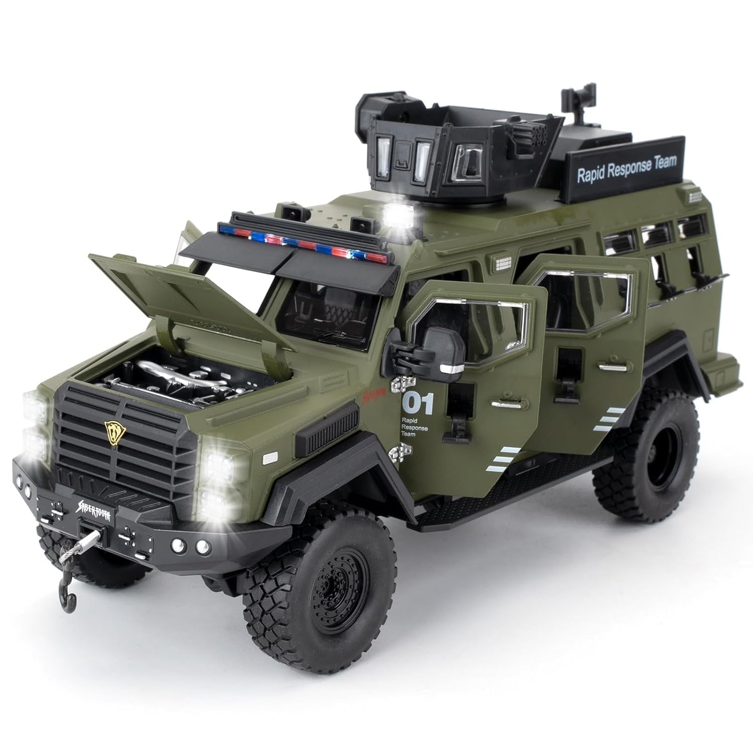 FEXXA Compatible for 1:24 Saber-Toothed Tiger Alloy Armored Car Model, Collectible Diecast Armoured Explosive Protected Vehicle Toy, Pull Back Toy Car with Sound and Light for Adult Kids (Green)-image-40