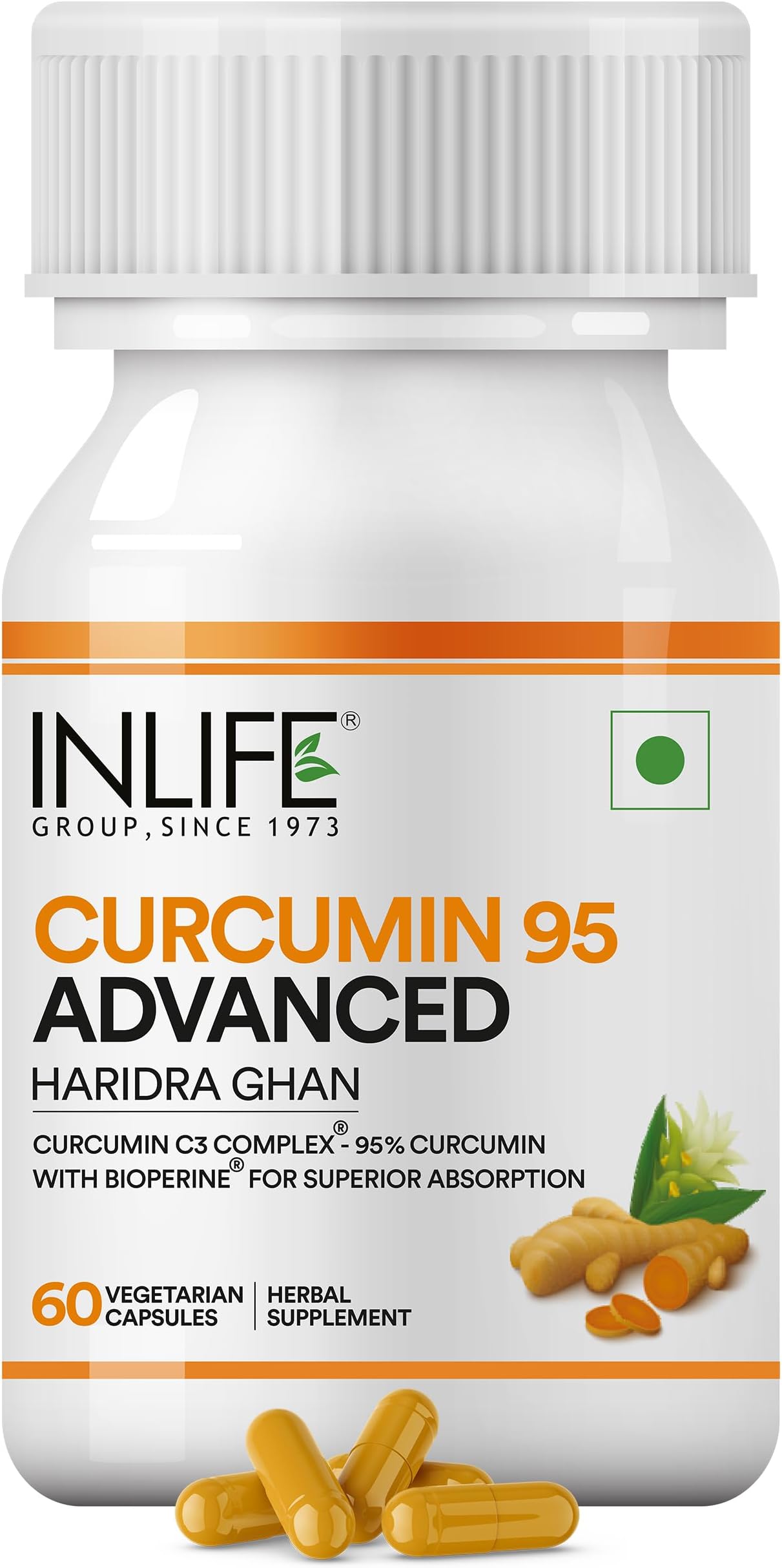 INLIFE Curcumin C3 Complex 500mg, Piperine, 95% Curcuminoids, 60 Capsules