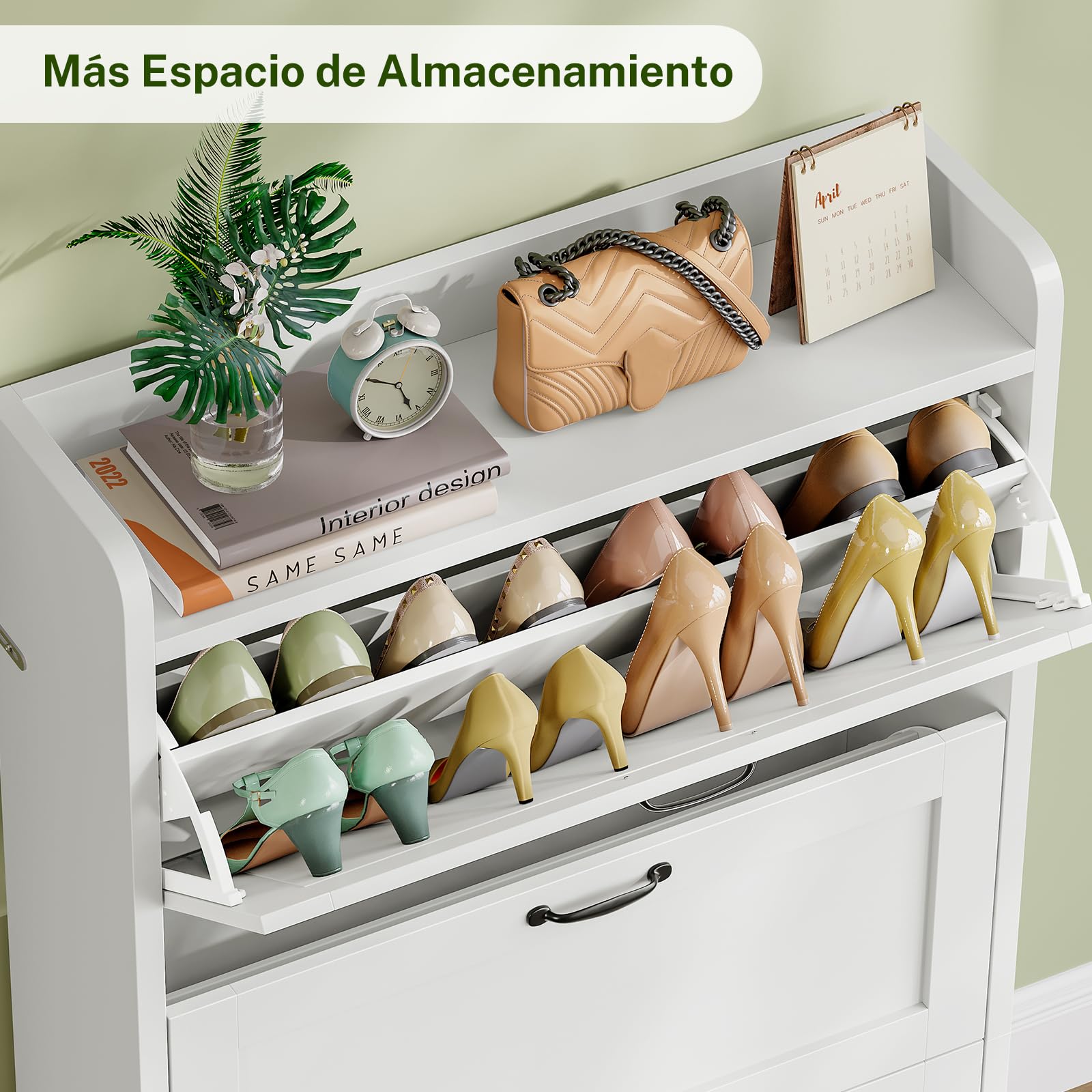 TEENFON Mueble Zapatero Recibidor Estrecho – 80 cm de Ancho, Armario Zapatero con 3 Solapas y Estantes Ajustables, para 18–24 Pares de Zapatos, Apto para Pasillo, Recibidor, Dormitorio, Blanco