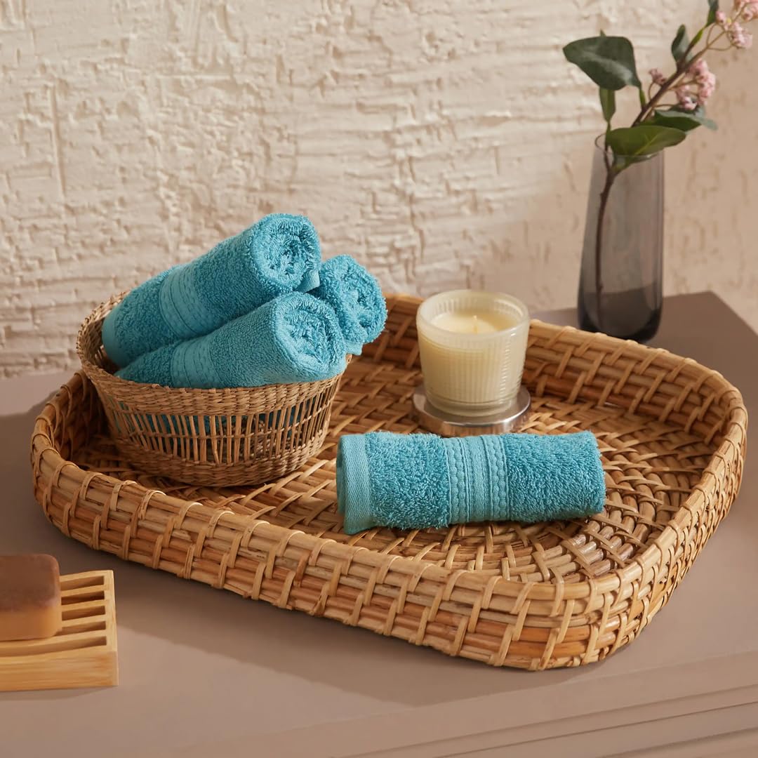 Livspace Paleto Hand Towels - Set of 2 Teal Cotton -21 Livspace Paleto Hand Towels - Set of 2 Teal Cotton -21