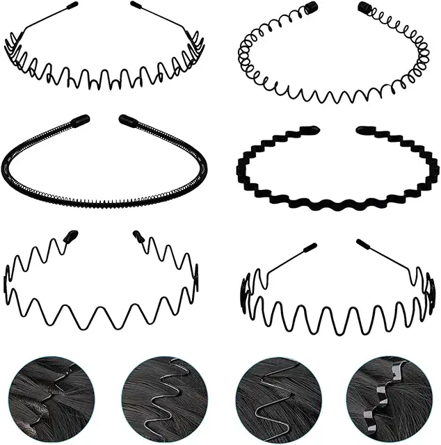 Men's Headband: 6-Pack Non-Slip Metal Hair Bands for Sports & Fashion