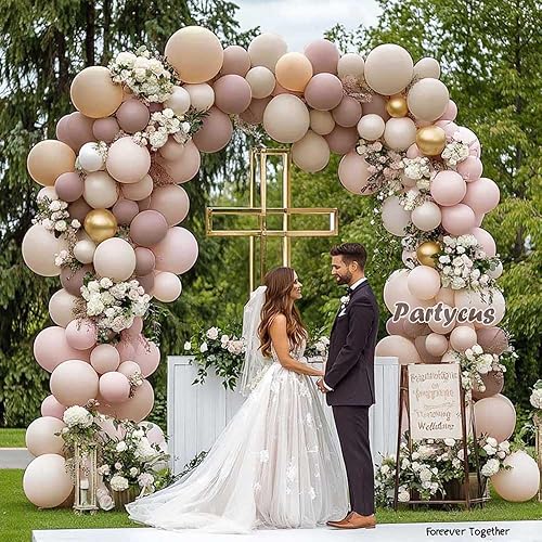Miniatura 6 de Arco de globos de color rosa claro y beige con doble relleno, color malva, color piel, blanco y crema, kit de guirnalda de globos mate para