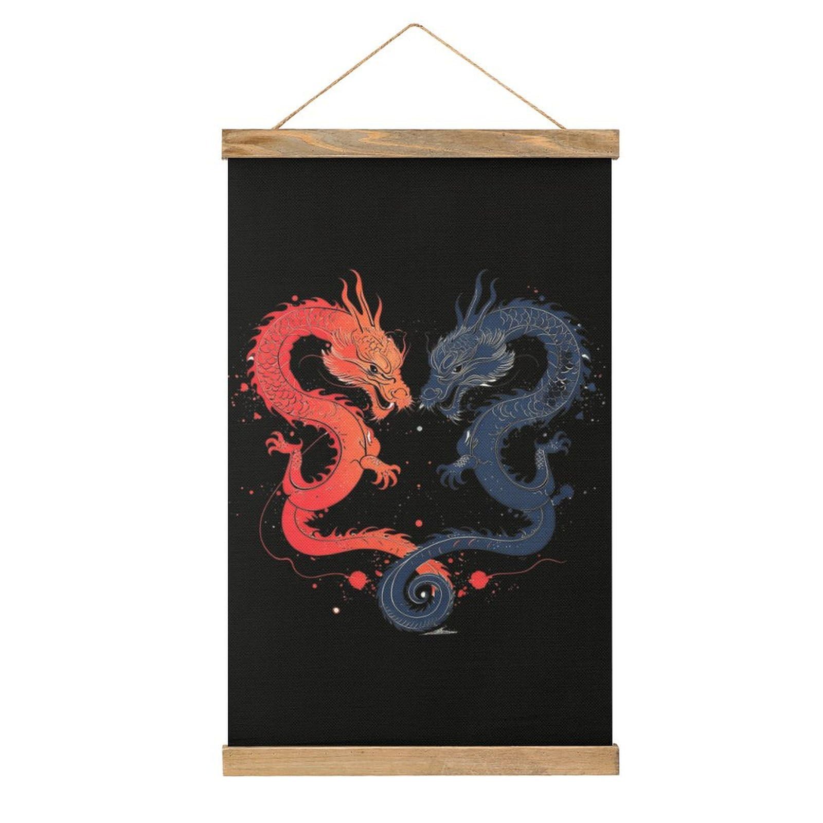 CGSBNGHA Ying And Yang Japanese Dragons Wall Art Prints Linen Hanging Painting Scroll Paintings Pictures Decor for Home