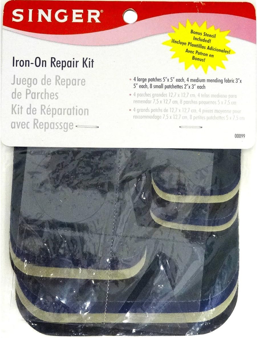 SINGER 00099k Iron On Repair Kit, Twill Patches, Assorted Sizes and Colors, 16-Count