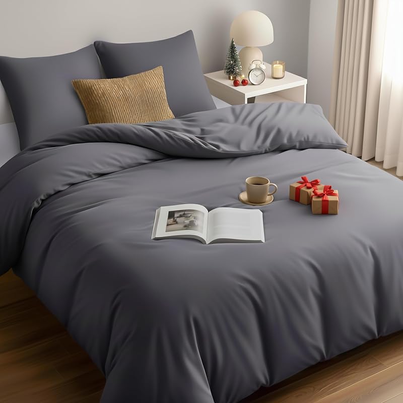 Utopia Bedding Housse de Couette 220x240 cm avec 2 Taies d'oreiller 65x65 cm (Gris) - Parure de lit 220 x 240 cm - Ensembles de Housses de Couette en Microfibre brossée Douce