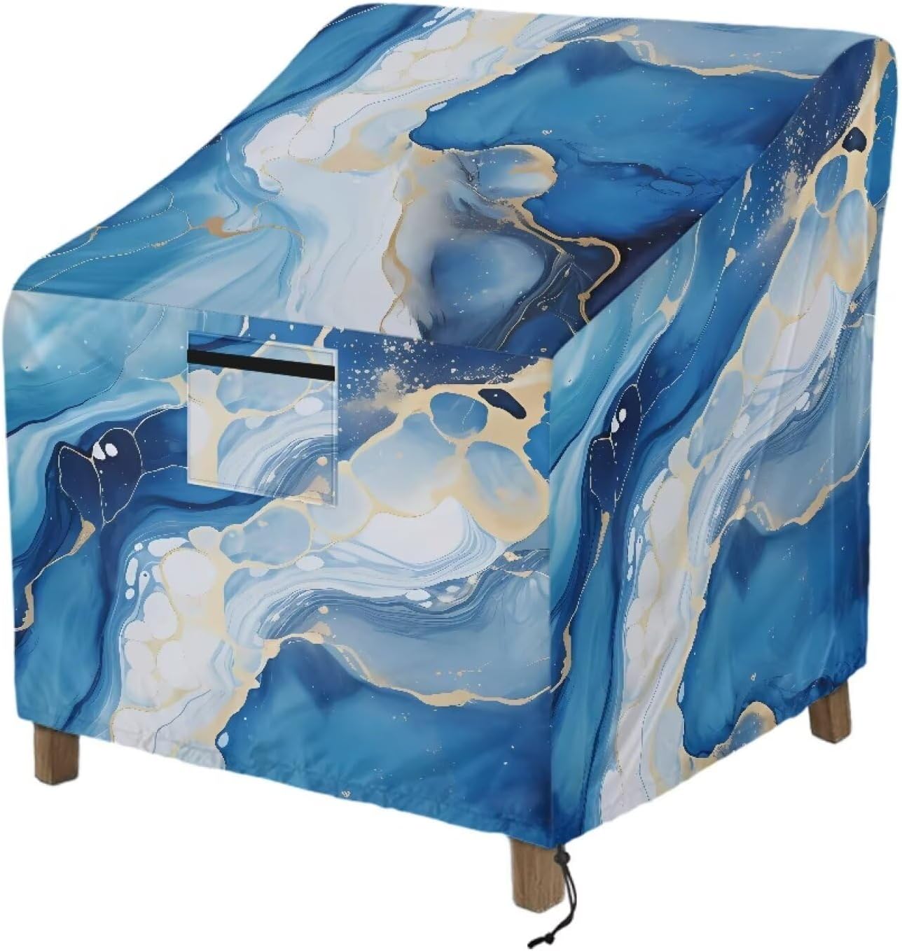 Blue White Marble Pattern Patio Chair Cover, Anti Scratch Patio Furniture Protection UV Resistant Lawn Patio Furniture Cover with Air Vent, 29" x 33" x 36.2"