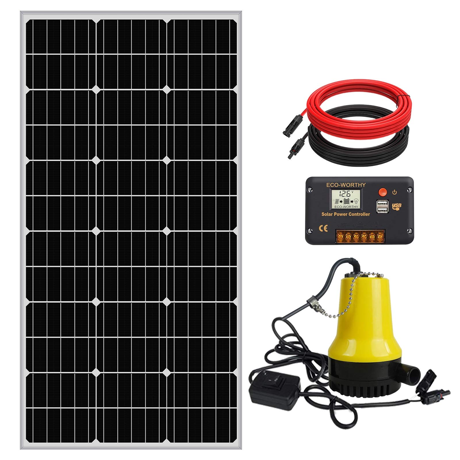 ECO-WORTHY Solar Pump Kit: 100 Watts Poly Solar Panel with 12V Water Pump for Pond, Fountain, Water Feature, Hydroponics, Aquarium, Aquaculture