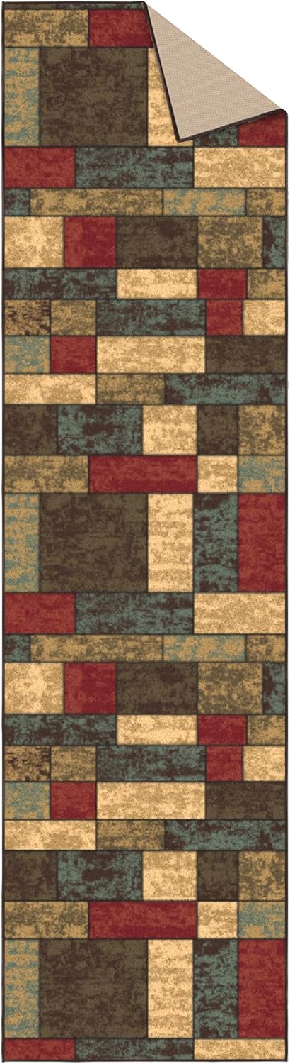 Ottomanson Hallway Runner Rug 2'7" x 9'6" Non Slip Boxes Area Rugs Easy to Clean Laundry Rug Runner Durable & Pet Friendly Floor Carpet Runners for Hallways Entryway Living Room Kitchen, Multicolor