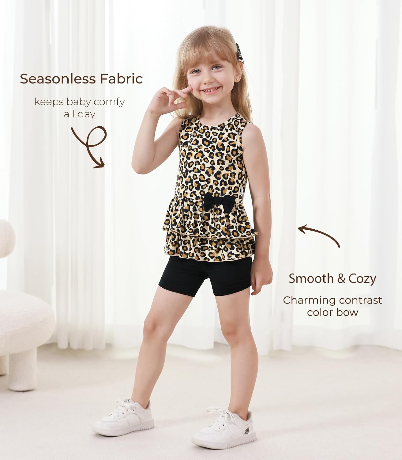Toddler Girls Summer Outfits Sleeveless Tank Top and Shorts 2-piece Kids Clothes, Viscose Made from Bamboo 2-6Years
