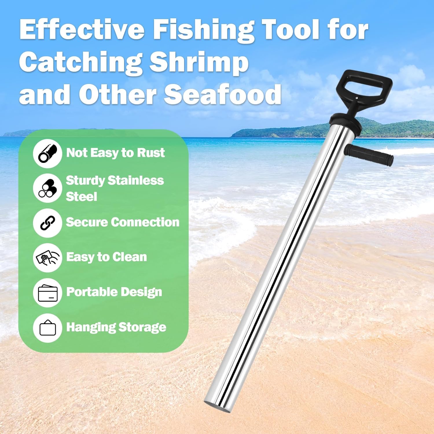 Shrimp Pump, Mantis Shrimp Pump, Easy to Carry Beach Artifact, Shrimp Extractor Clam Pump, Fish Pump Seafood Catching Device, Stainless Steel Catching Tool