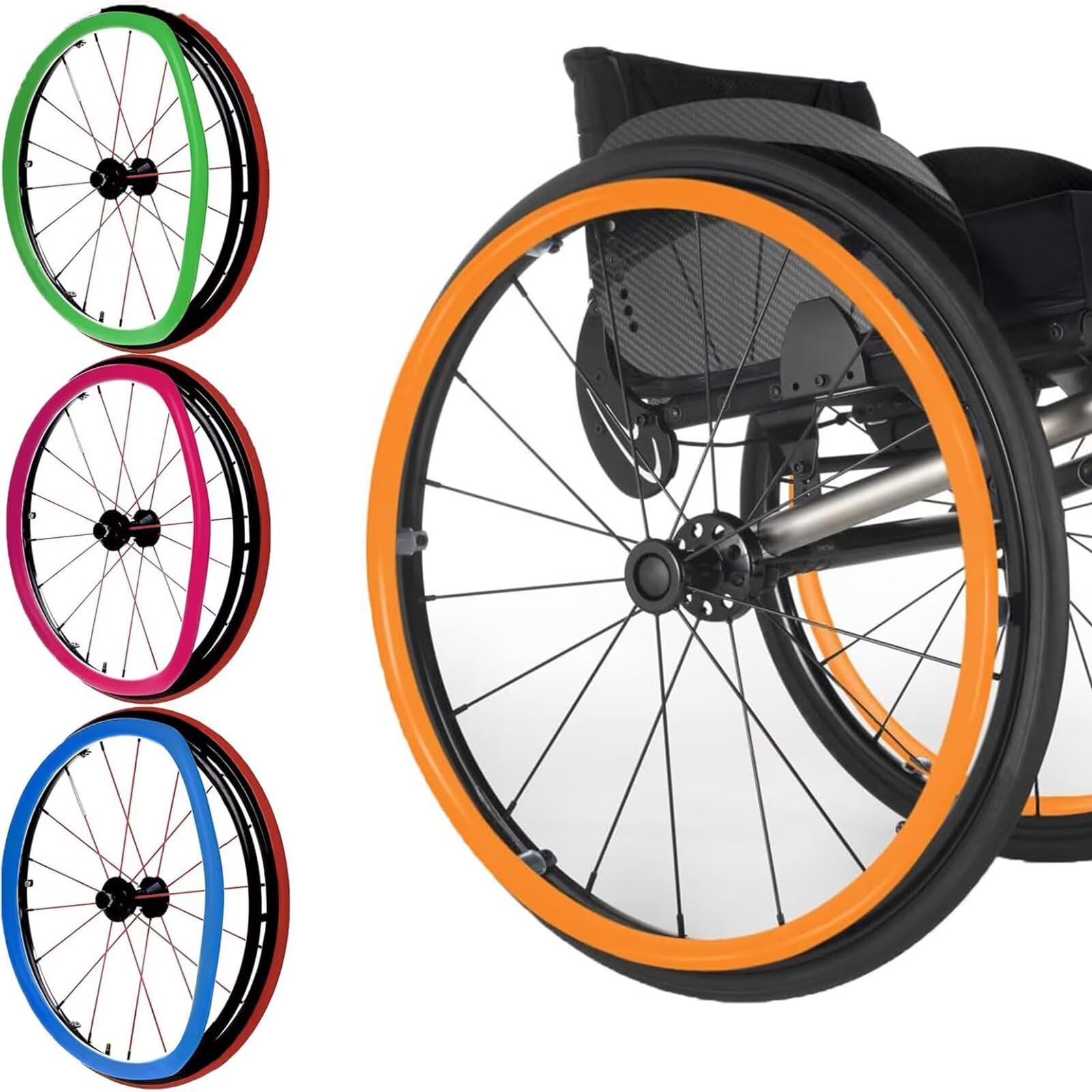Fundas antideslizantes para llantas de silla de ruedas de 56/60 cm - Mejoran el agarre y protegen el empuje manual - Accesorio duradero para rueda trasera - Funda para silla de ruedas [Clase energétic