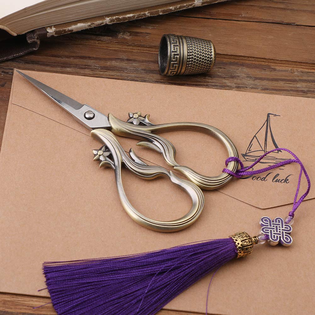 2 Pairs Vintage Embroidery Scissors Set With Tassel & Thimble - Stainless Steel Sewing Shears - View #12
