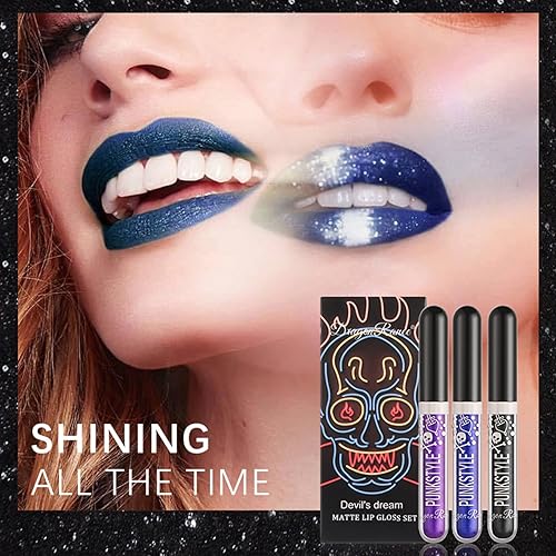 Miniatura 7 de NVLEPTAP Juego de 3 lápices labiales con purpurina líquida, juego de lápices labiales mate con brillo de diamante de larga duración, alto pigmento