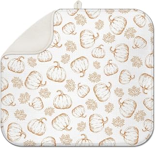 Fall White Maple Leaf Dish Drying Mat for Kitchen Counter,Pumpkin Autumn Thanksgiving Absorbent Microfiber Dish Drainer Mats Dishes Pad,Farmhouse Reusable Washable Large Dish Draining Mat 18x16 In