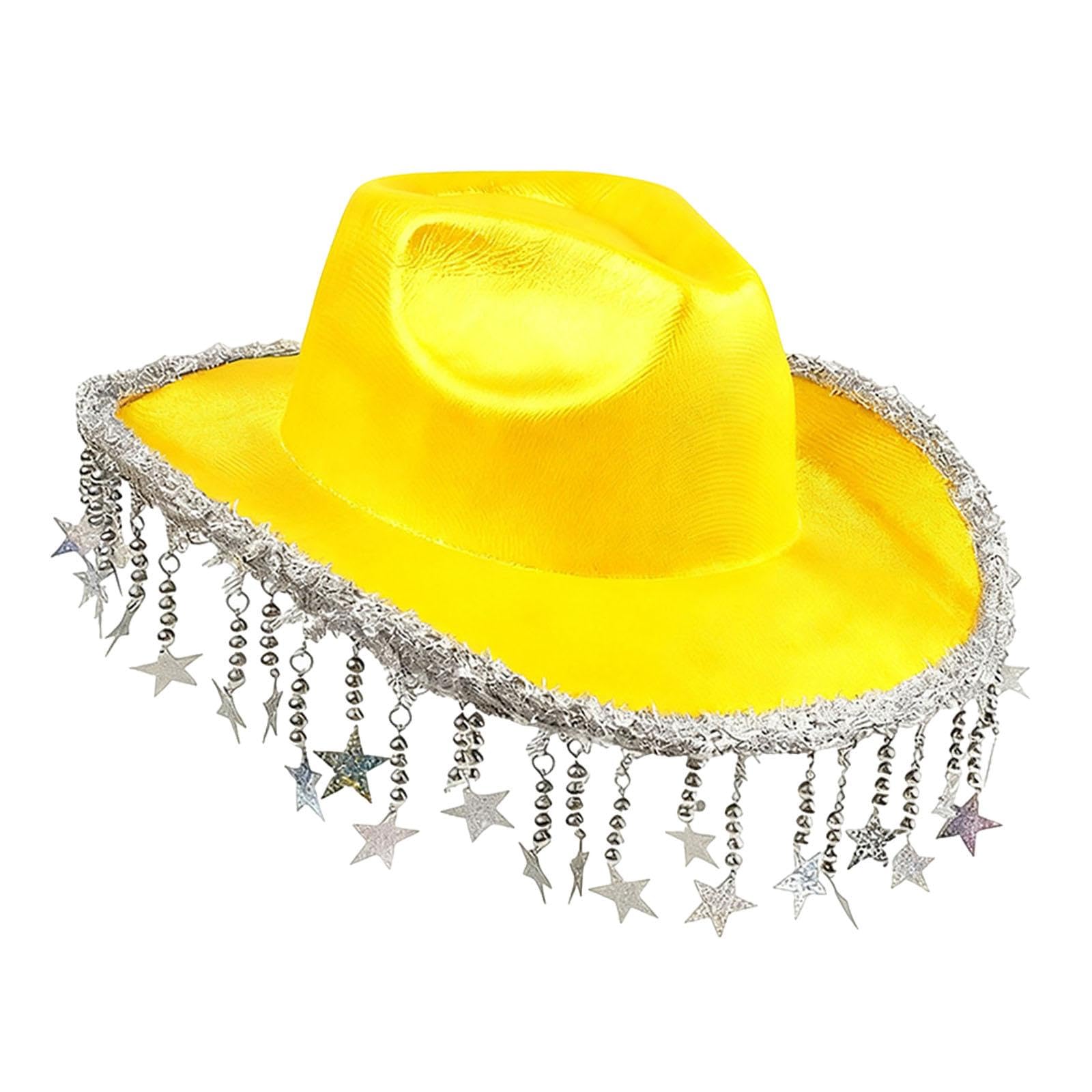 MERISHOPP®Western Cowboy Hat Shiny Cowgirl Hat for Engagement Travel Stage Performance Yellow|Clothing, Shoes & Accessories|Womens Accessories|Hats-image-33