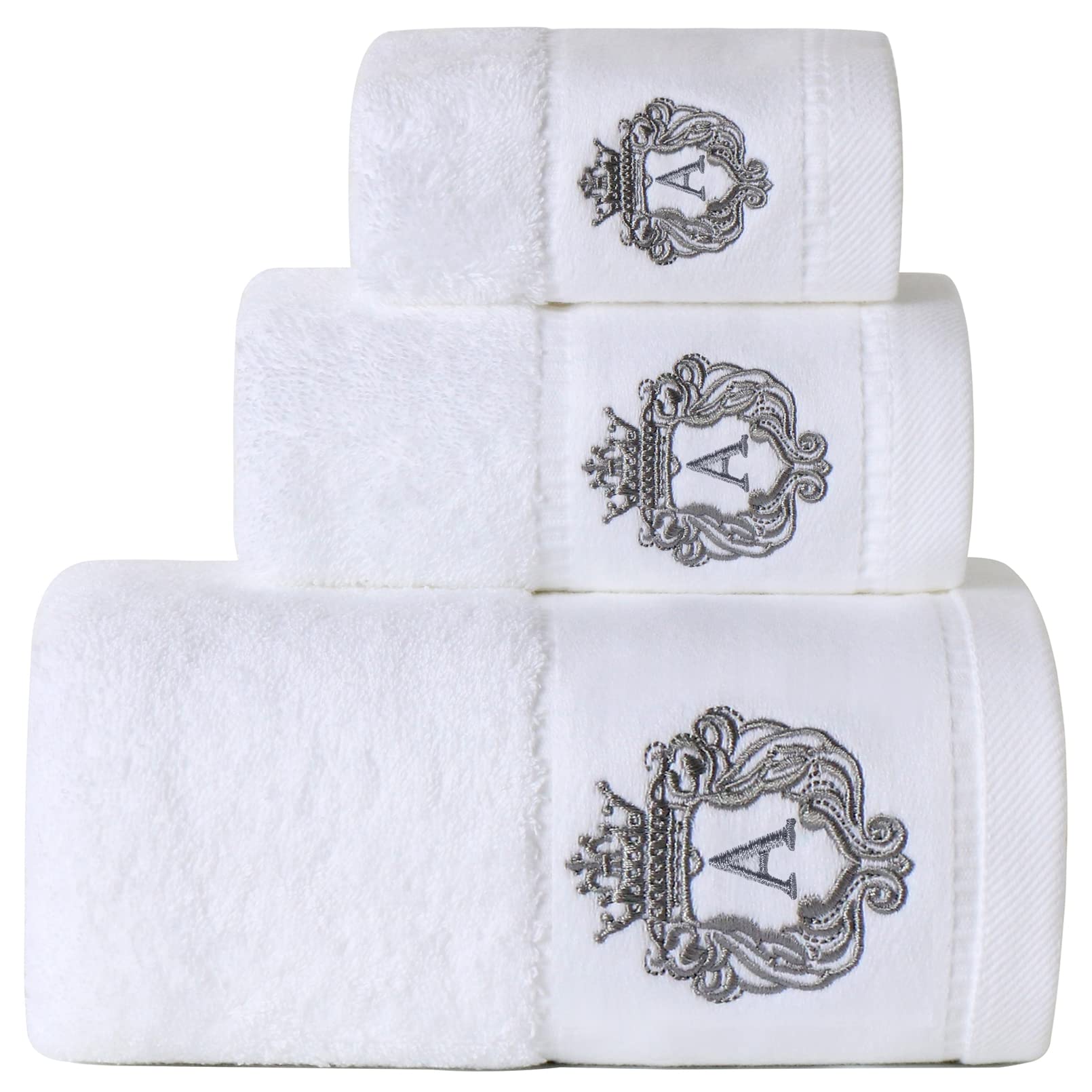 Sunshinejing WDTBFY Cotton Bath Towel Set Luxury Hotel & Spa Bathroom Hand Towels Embroidery Washcloth Decoration Bath Sheets (White-A)