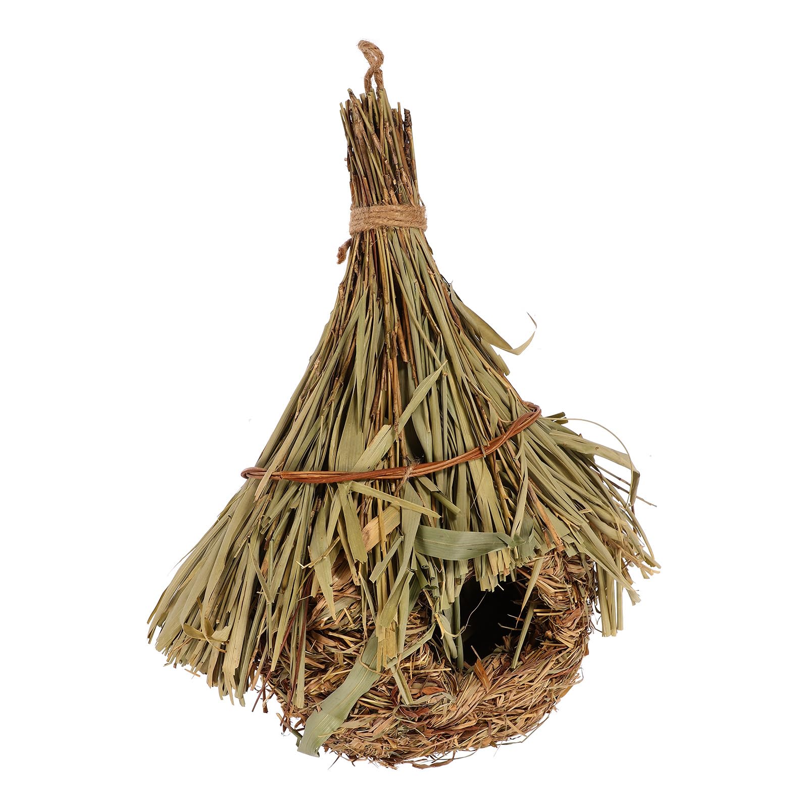 Nid d'oiseau colombe pour le salon - Mangeoire à oiseaux en bambou - Décoration en forme de goutte - Accessoires pour oiseaux à suspendre - Paille tissée