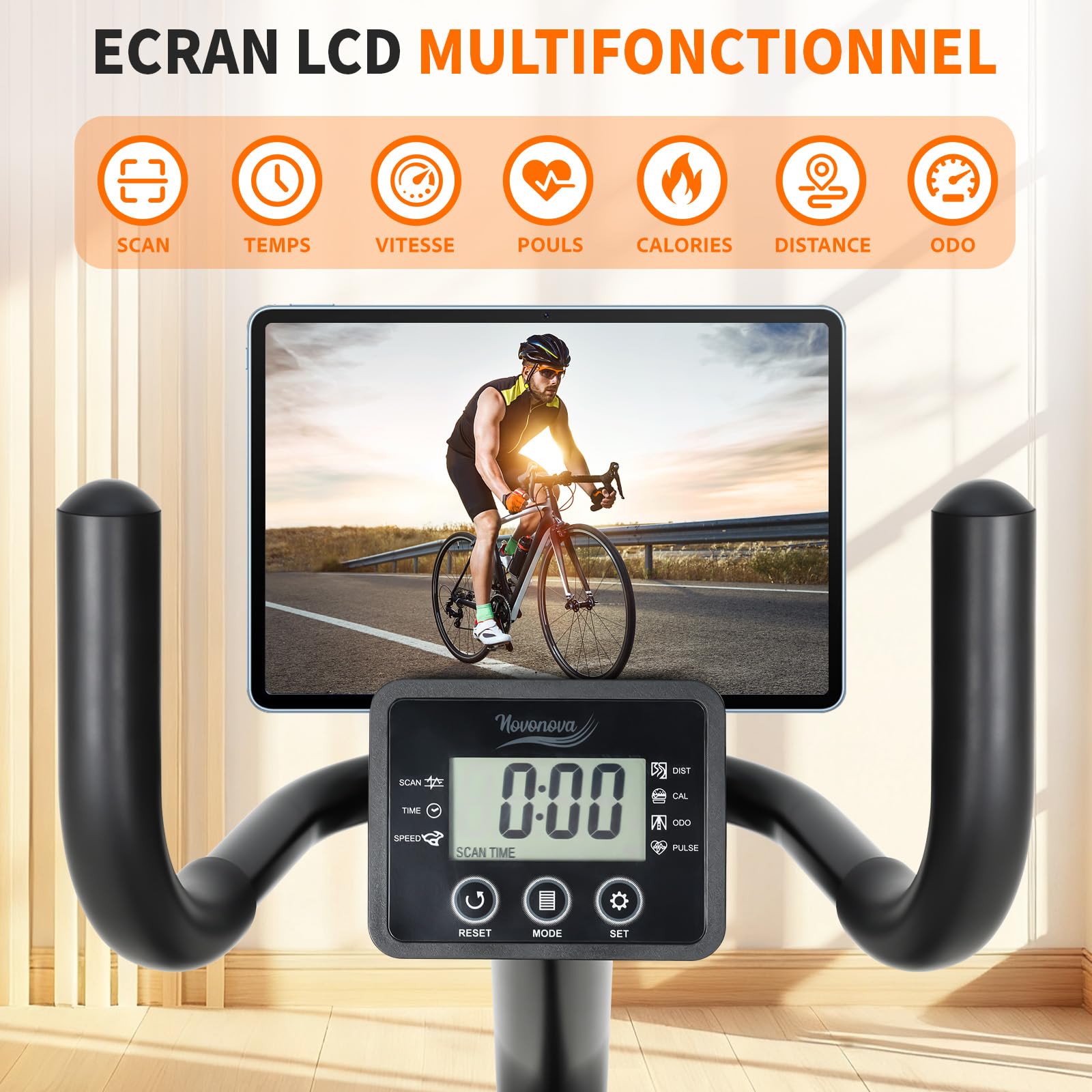 Vélo d'Appartement, Vélo Couché Semi-allongé Magnétique avec 16 Niveaux de Résistance Réglables, Vélo de Fitness avec Écran LCD, Poignées de Fréquence Cardiaque, Capacité de Charge de 100 kg