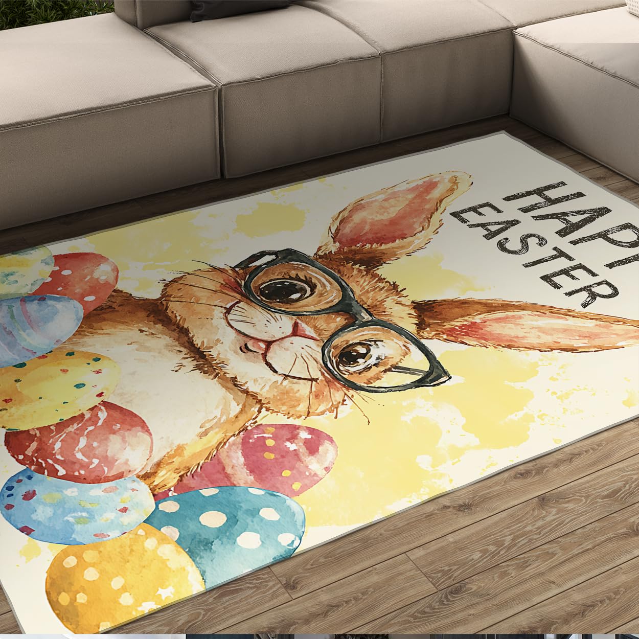 Paillasson Lapins de Pâques 160x200cm tapis grand format coloré pour intérieur