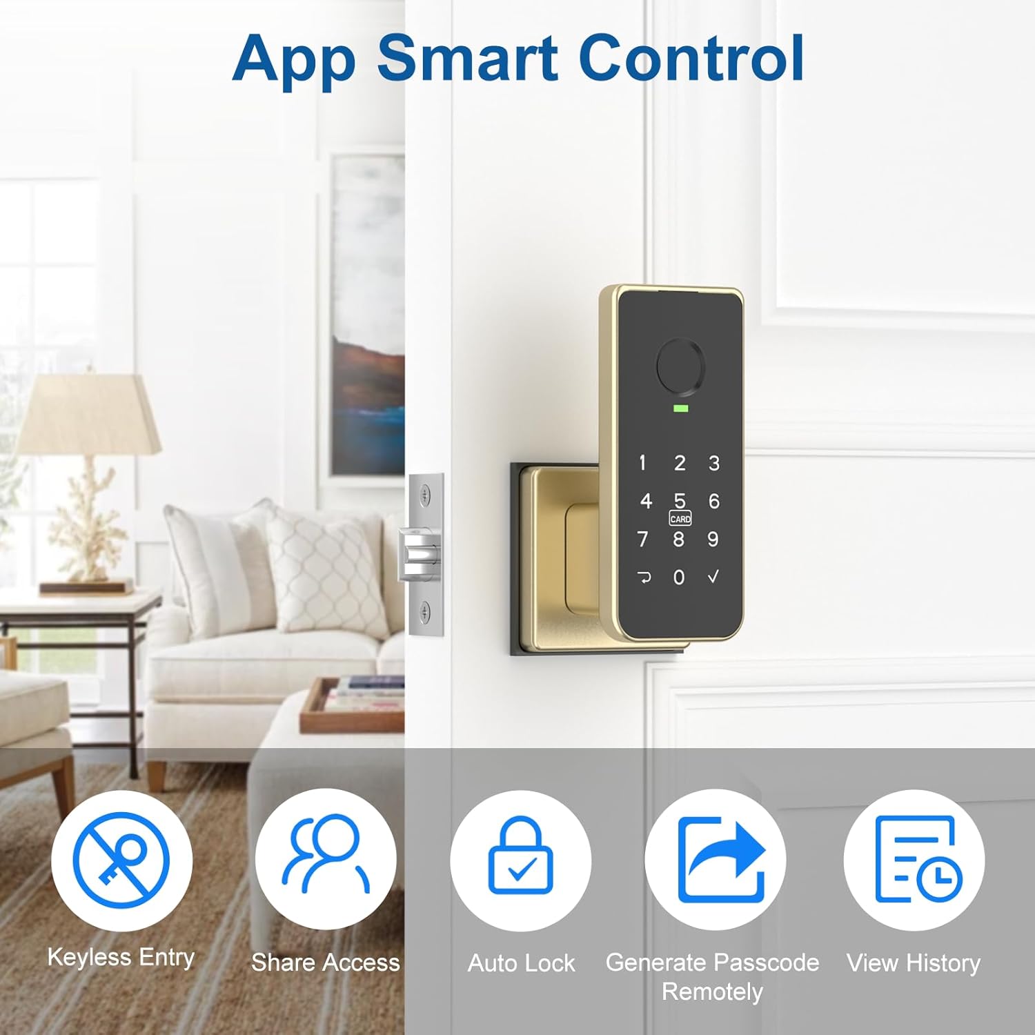 Foxgard Fingerprint Door Lock – 5-in-1 Biometric Smart Lock with Keypad, App Control, Key, Auto-Lock, Electronic Anti-Lock – Keyless Entry for Bedroom, Office, Indoor Use – Gold