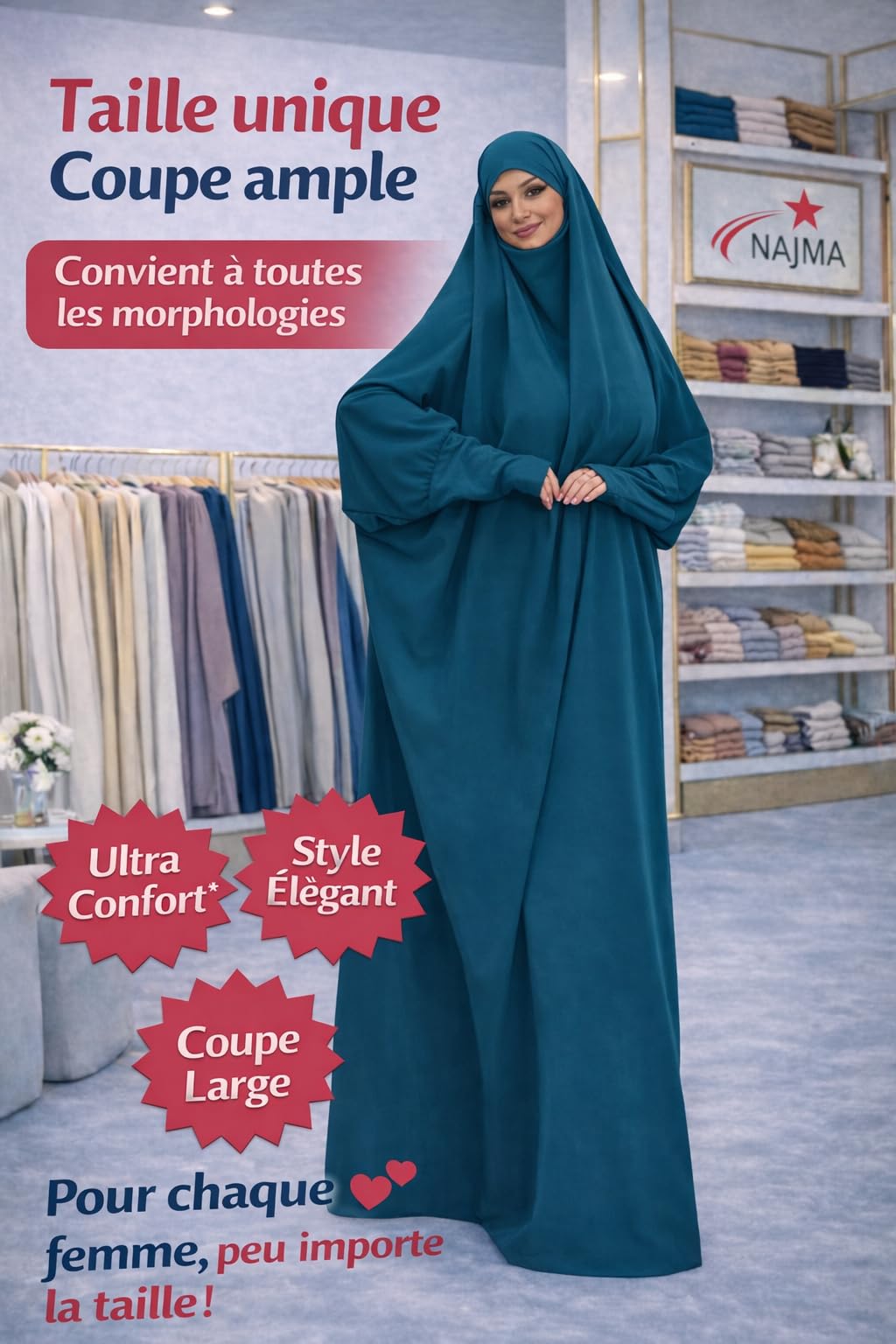 Jilbeb,Jilbab une piéce Avec manches lycra,Robe de priére Ample | Tissu Léger et Opaque | Tenue Pudique pour Prière Hijab Intégré Confortable Hejj Omra Ramadan