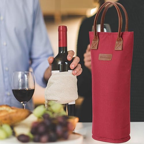 Miniatura 57 de ZORMY Bolsa de vino aislada para una sola botella, 1 botella de vino bolsa acolchada enfriador de vino perfecto para amantes del vino o regalo