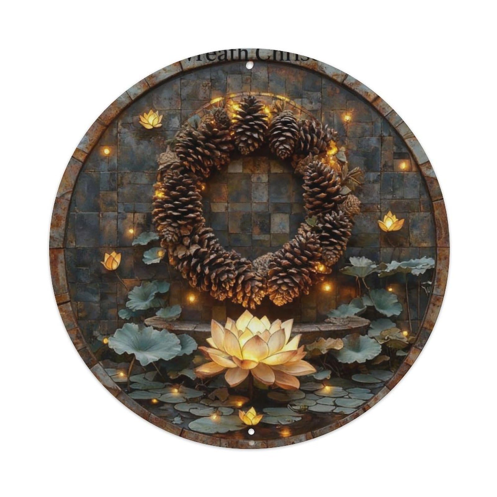 Pinecone Wreath Christmas Decor Metal Tin Sign Plaque