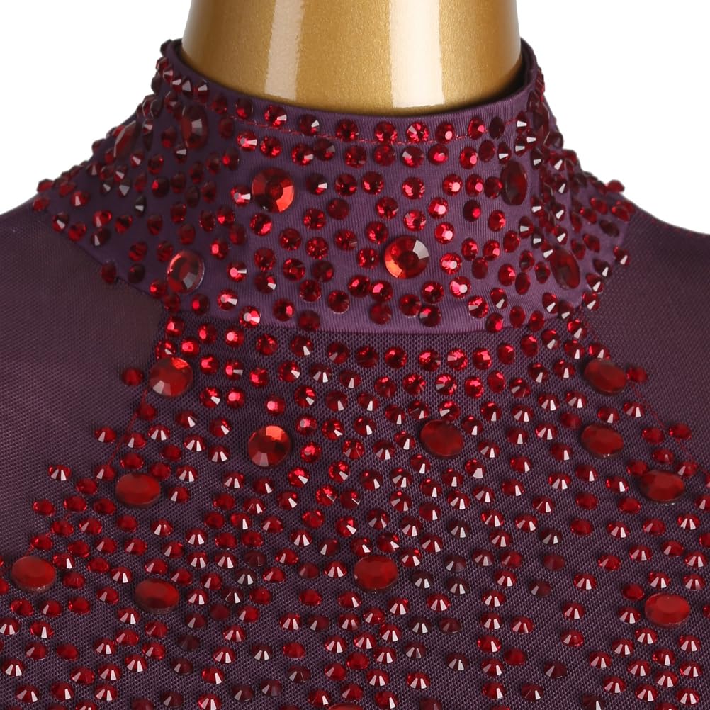 Glitzer Eiskunstlauf Kleid Damen Langarm Kürkleid Mit Strass Rollkunstlauf Wettbewerb Tanzanzug