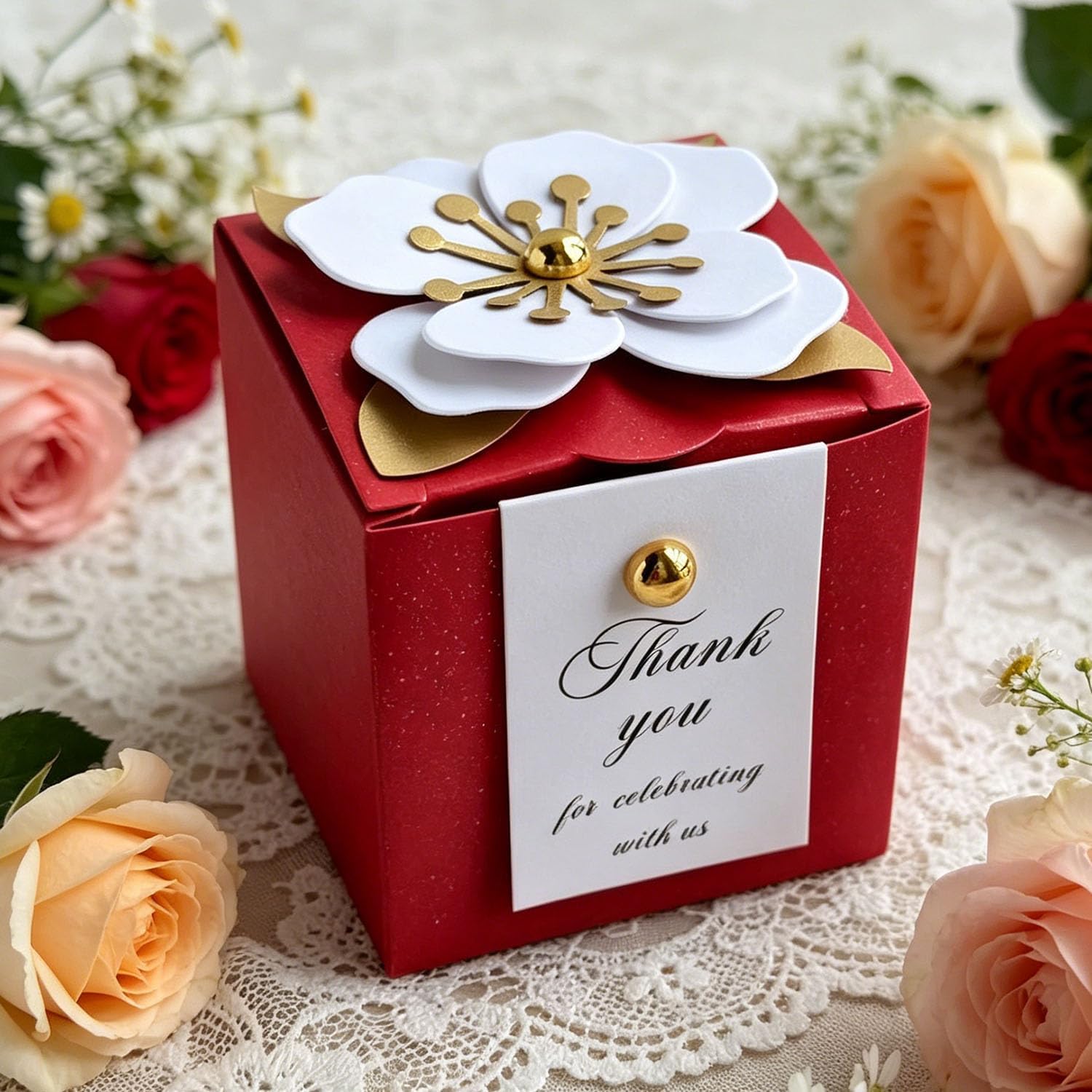 MillaSaw Red Shimmer Tiny Favor box Small Gift Box With Thank You Tag, 6.5x6.5x6.5cm, 20pcs Small gift boxes for Wedding Bridal Shower Birthday Business Awards (red) image 5