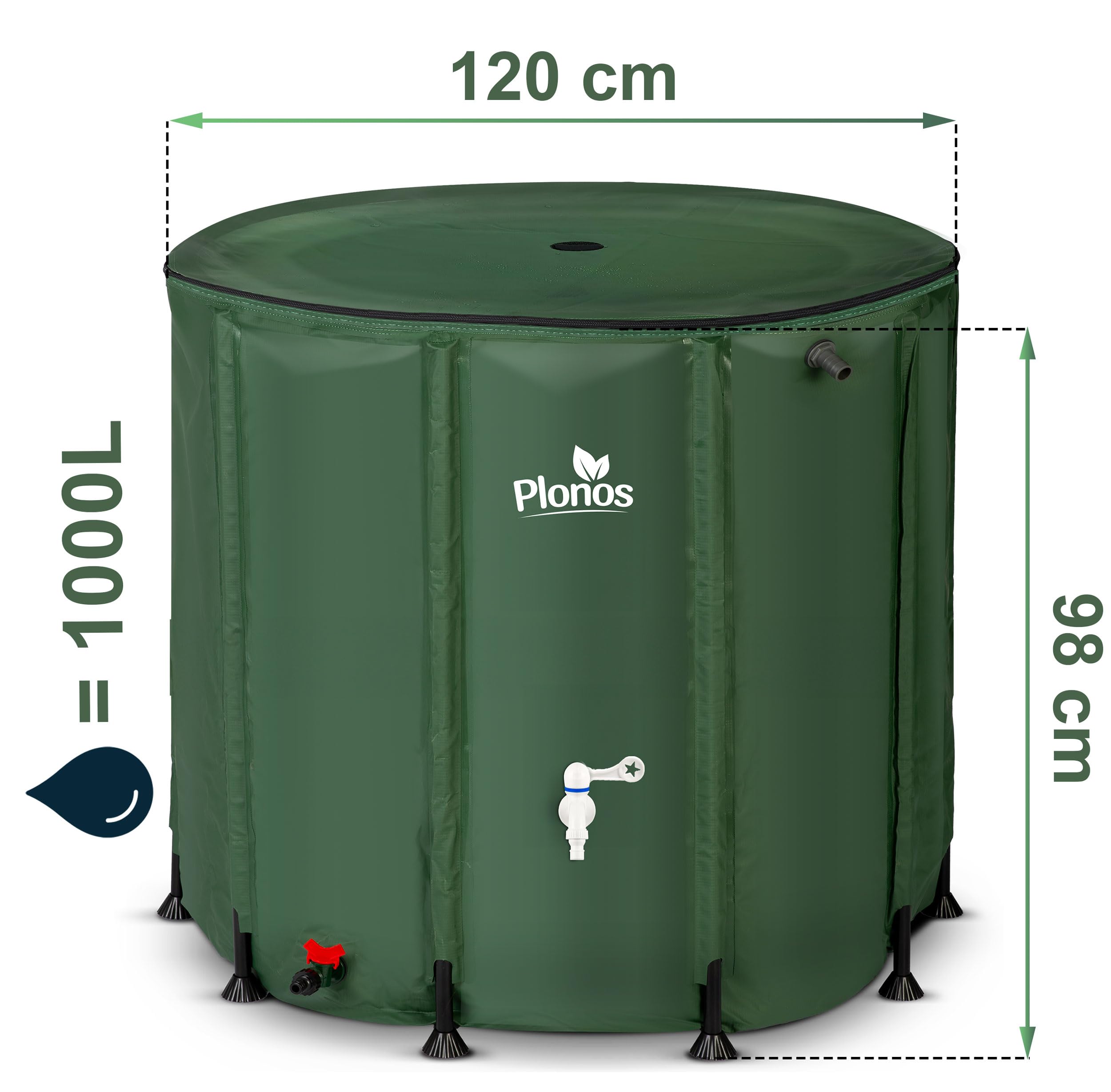 Regentonne Regenfass 1000 L Mit Auslaufhahn PVC UV Beständig 96 x 120 cm Grün