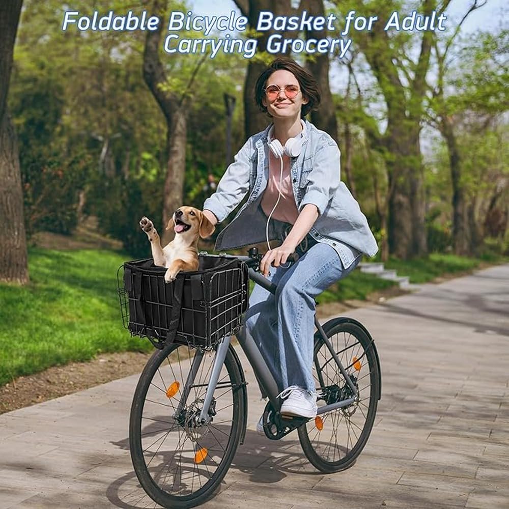Cestino per bicicletta innovativo con struttura resistente, capacità di carico sicura 15 kg, accessori per monopattino elettrico e bicicletta.