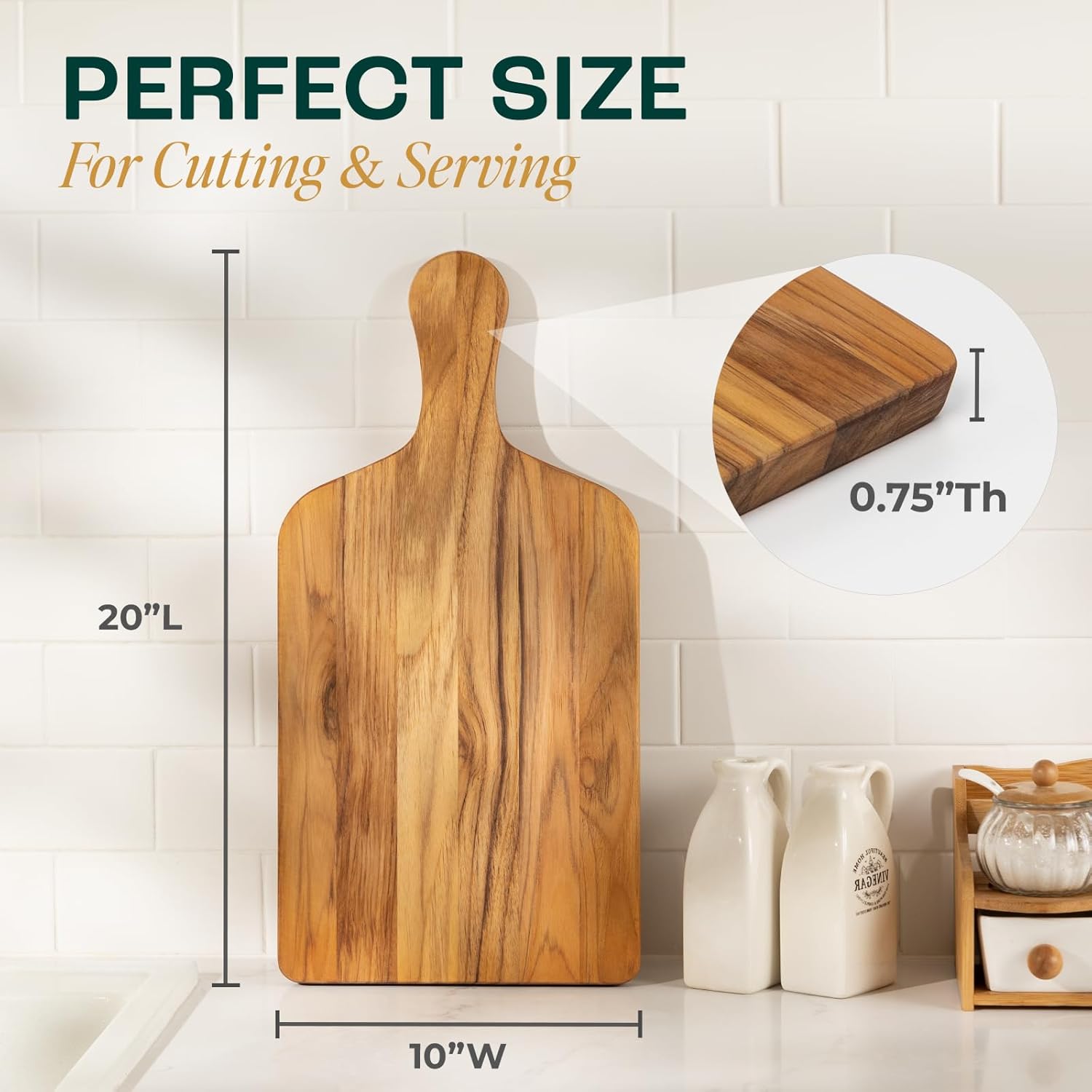 Yes4All Teak Cutting Boards for Kitchen, [20''Lx10''Wx0.75”] Ergonomic Handle Serving Board, Pre-Oiled Teak Wood Charcuterie Board, Multipurpose use for Slicing and Serving Wood Cutting Boards