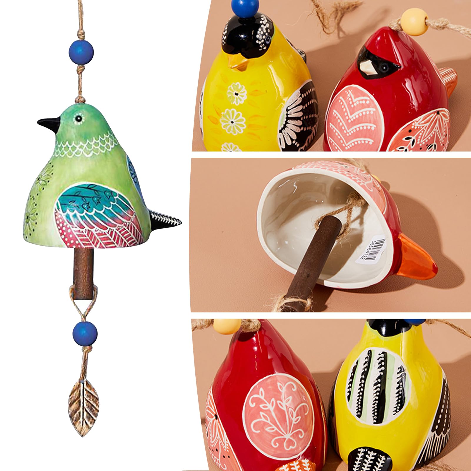 Carino scacciaspiriti in ceramica con uccellini, per esterni e interni, scacciapensieri commemorativi con toni melodici rilassanti, regali per la mamma, giardino, patio, balcone, decorazione