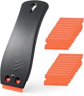 Double Edged Plastic Razor Blade Scrapers Knife with 20pcs Plastic Razor Blades for Removing Glue, Sticker, Decals, Tint,Label, Decal, Car Sticker, Adhesive from Window,Glass and Floor