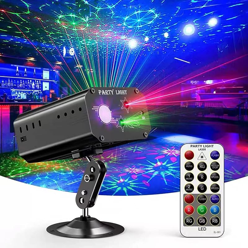 Luces de fiesta Dj luces de discoteca, mini luz estroboscópica para escenario, accesorios de iluminación, proyector de luces láser con control remoto para fiestas, bar, cumpleaños, eventos festivos, espectáculos en vivo, decoraciones navideñas