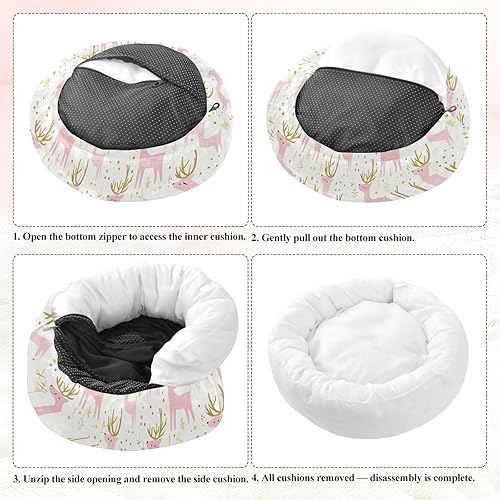 Miniatura 8 de KLL Pink Gold Christmas Elk Donut Cuddler Pet Cat Beds fluffier Puppy Beds for Extra Small Size Pets Supplies Camas para mascotas Grandes