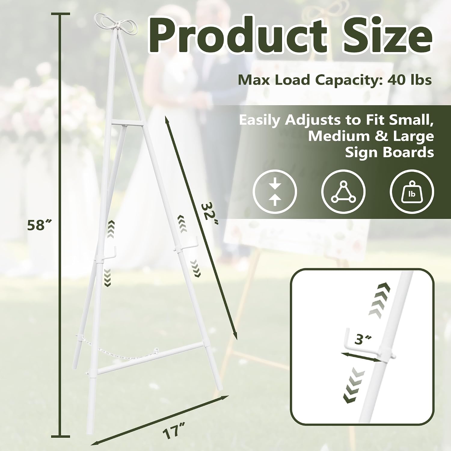 Easel Stand for Sign, 58'' Adjustable Easel Stand for Display, Metal Easel Display Stand Heavy Duty, White