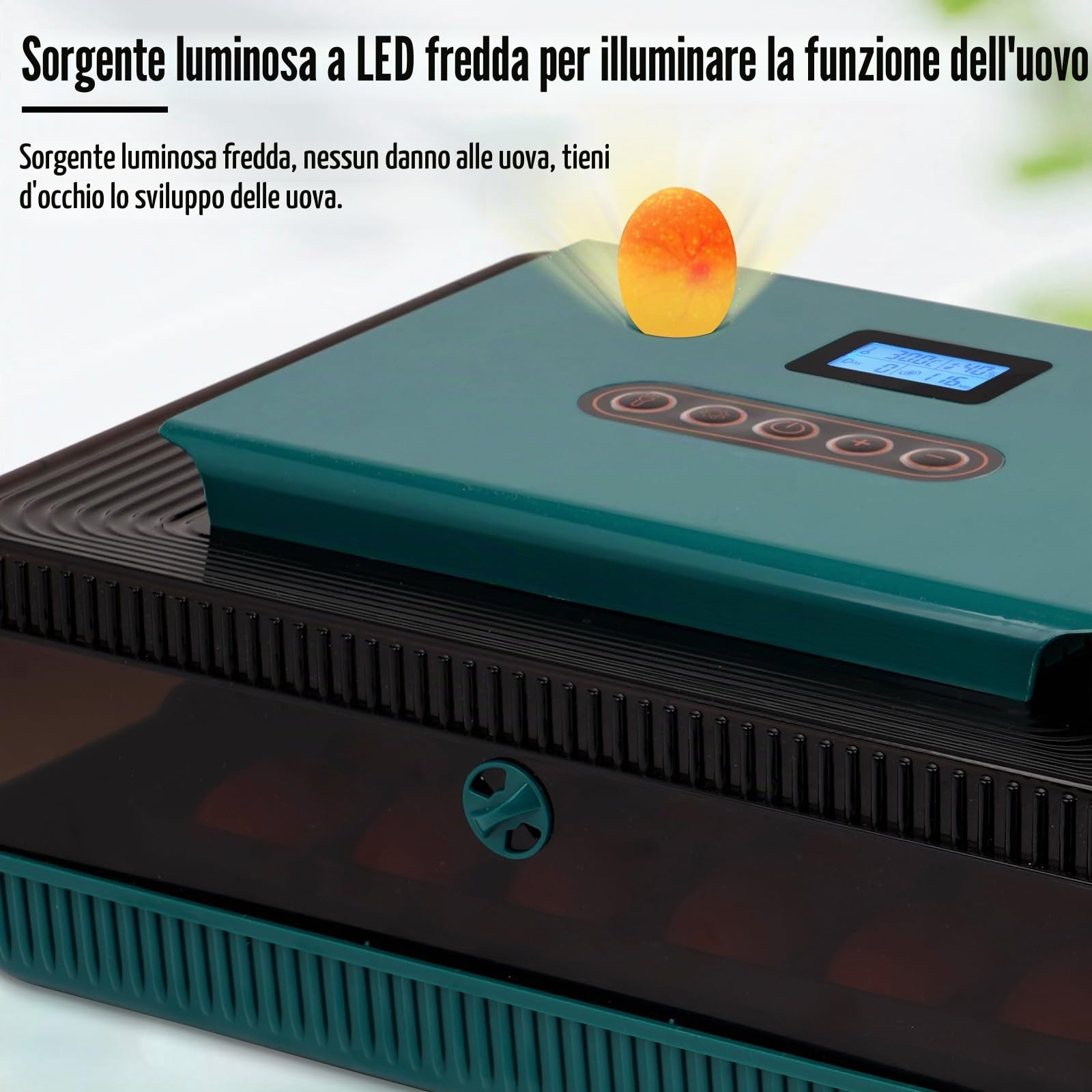 Incubatrice Automatica da 25 Uova con Display Led Multifunzione, Rovesciamento Automatico Delle Uova e Controllo Della Temperatura e Dell'Umidità, Adatta Per la Cova di Polli, Anatre e Oche