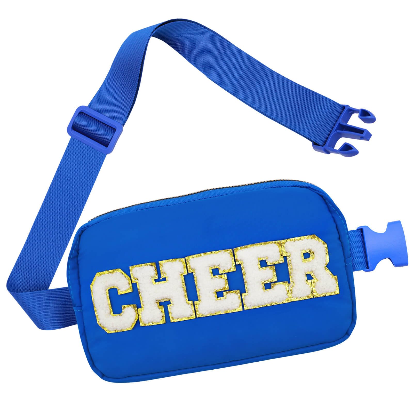 Cheer Bag Blue Fanny Pack for Girls Cheer Chenille Letter Bags, Nylon Belt Bag for Cheerleader Girl Women Birthday Christmas Gift