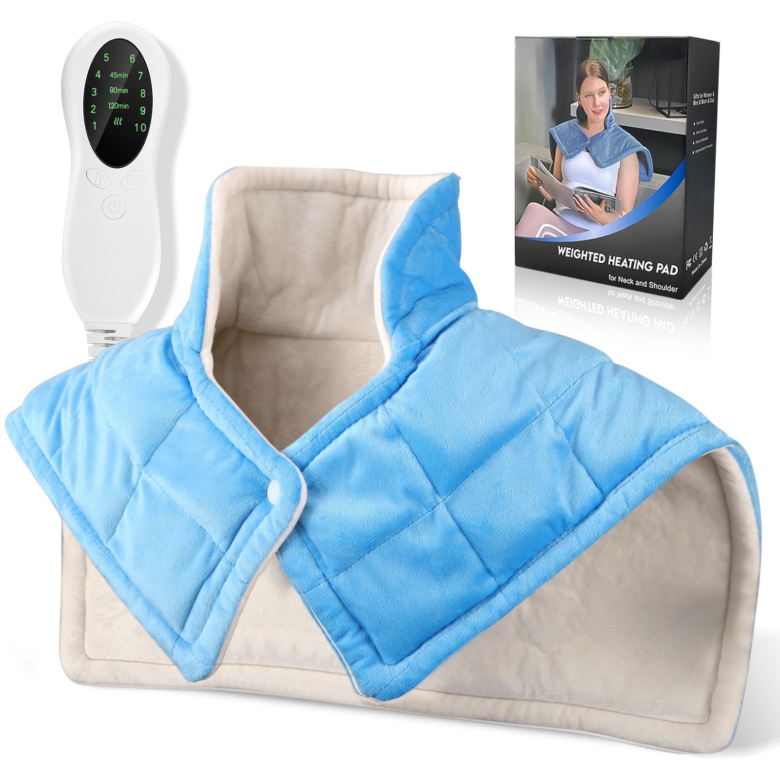 Fdlscpem Almohadilla Térmica Eléctrica para Espalda, Hombros y Cuello 52×47cm, 10 Niveles de Calor, 3 Temporizadores de Apagado Automático, Alivia el Dolor de Cuello, Hombros y Espalda, Calor Rápido